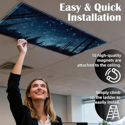 Fluorescent Light Covers - Classroom Covers for Ceiling Lights, 1 PCS 4 x 2 Feet Magnetic Light Filters, Classroom, Office Decor (Forests & Starry Sky-2)