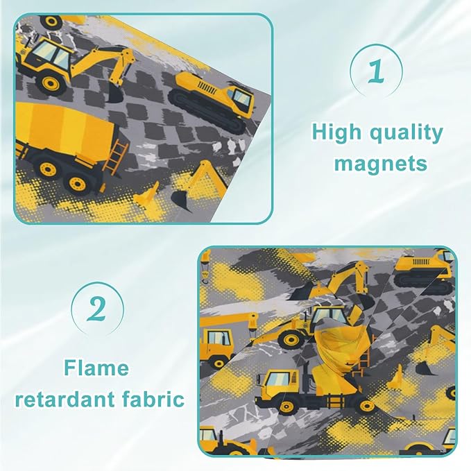 4 Pcs Fluorescent Light Covers for Ceiling Lights Yellow Construction Vehicles Excavators Cranes Trucks Gray Decorative Magnets Light Filters for Office Home Classroom Must Haves 4’ x 2’