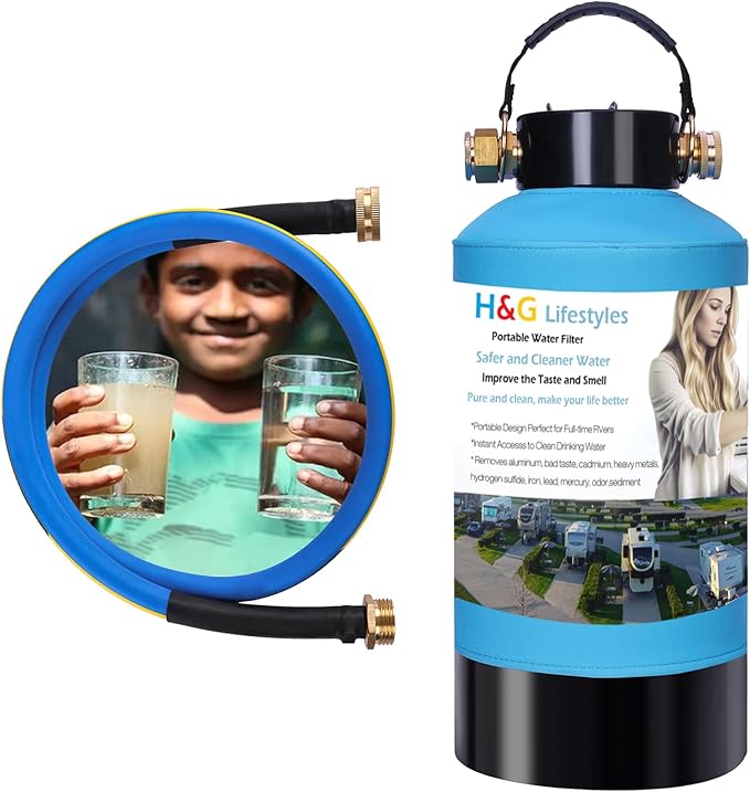 H&G Lifestyles RV Water Filter,Iron Filter for Well Water, Remove Iron Manganese Calcium and Magnesium, RV Water Softener Filtration System for Garden Hose, with 3/4" GHT Brass Adapter