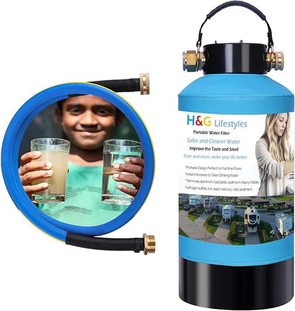 H&G Lifestyles RV Water Filter,Iron Filter for Well Water, Remove Iron Manganese Calcium and Magnesium, RV Water Softener Filtration System for Garden Hose, with 3/4" GHT Brass Adapter