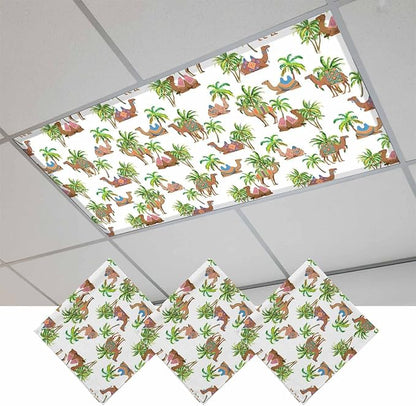 Fluorescent Light Covers for Ceiling Lights Deserts Camels Magnetic Light Filters 3 Pack 4x2 ft Southwest Date Trees Ceiling Lights Cover for Classroom Office School Home Drop Lamp Decor