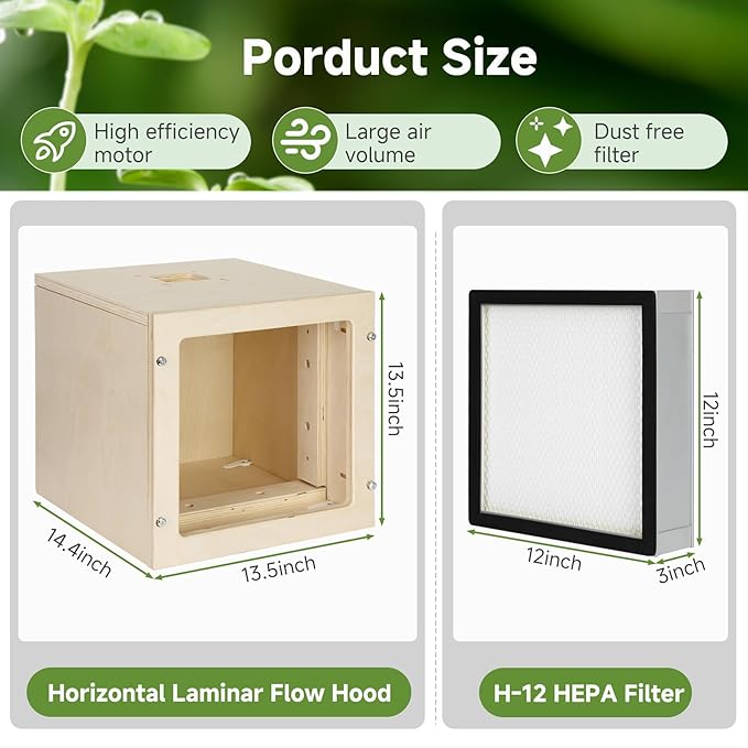 Vikua 12"x12" HEPA Horizontal Laminar Flow Hood Suitable for Clean Air Workspaces - Filtration Level of up to 99.995%, Making It an Ideal Choice for Clean Areas
