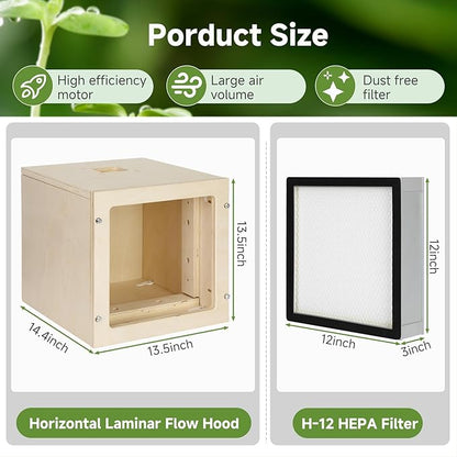 Vikua 12"x12" HEPA Horizontal Laminar Flow Hood Suitable for Clean Air Workspaces - Filtration Level of up to 99.995%, Making It an Ideal Choice for Clean Areas