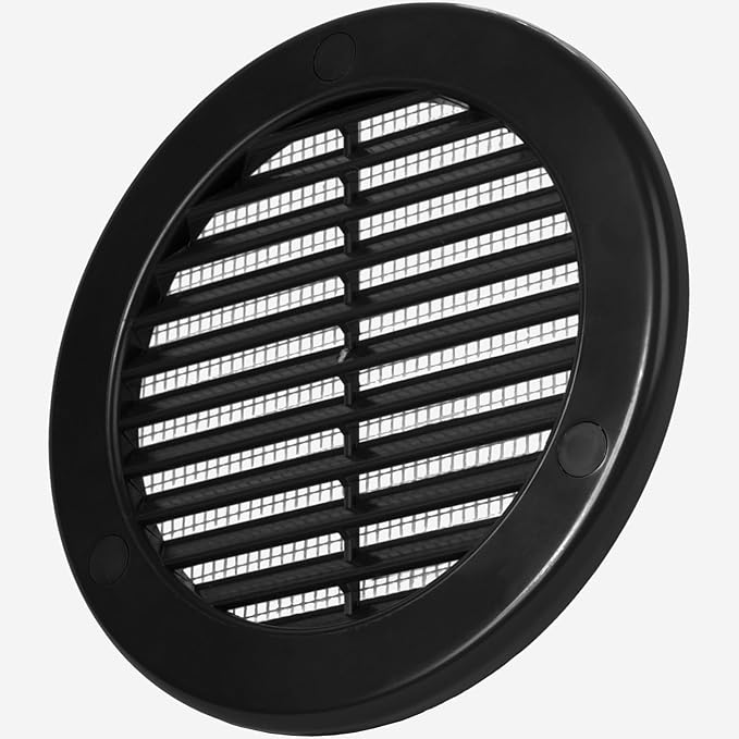 Vent Systems 4" Inch (Opening Dimensions) - Pack of 10 - Black Soffit Vent Cover - Plastic Round Air Vent Grille - Built-in Mesh Screen - HVAC Register Louver for Bathroom, Home, Kitchen