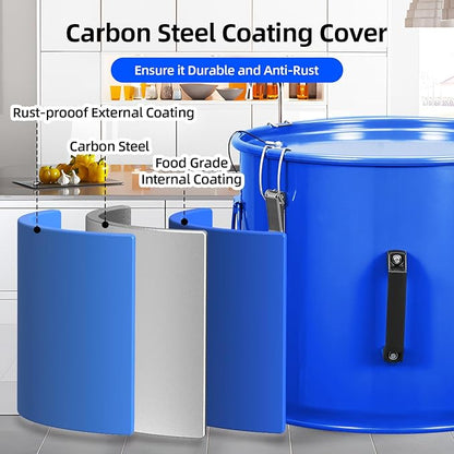 Garvee Fryer Grease Bucket, 10 Gal Oil Disposal Caddy, Carbon Steel with Rust-Proof Coating, Oil Transport Container with Lid, Lock Clips, Filter Bag for Hot Cooking Oil Filtering