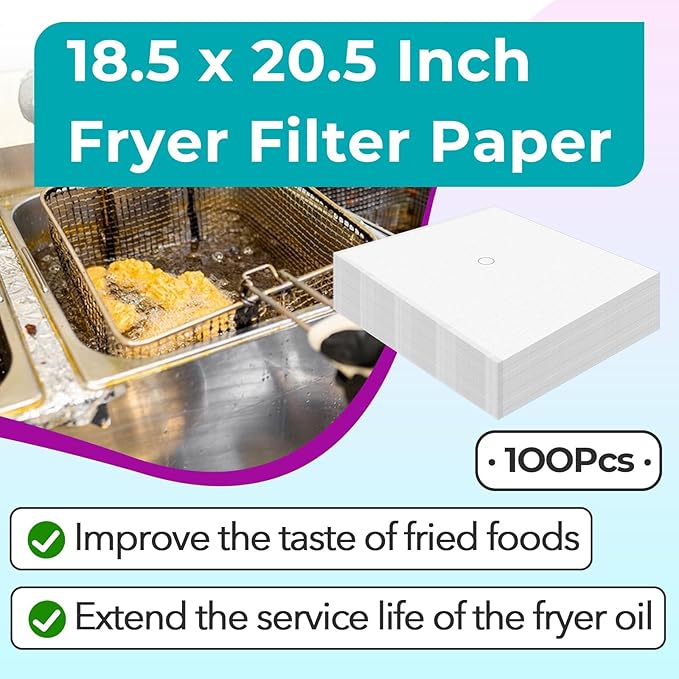 100 Pcs Fryer Filter Paper Envelope Style - 18.5x20.5" with 1.5" Hole, Compatible with Pitco PP10613 Filter for Commercial Deep Fryers (Restaurants, Food Trucks, Hotels)