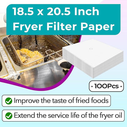 100 Pcs Fryer Filter Paper Envelope Style - 18.5x20.5" with 1.5" Hole, Compatible with Pitco PP10613 Filter for Commercial Deep Fryers (Restaurants, Food Trucks, Hotels)
