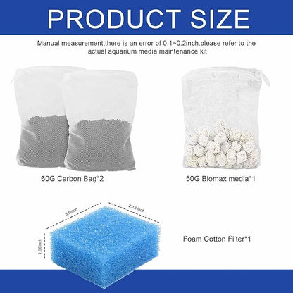 Aquarium Media Maintenance Kit Replacement for Fluval AC30 Power Filter, Three-Stage Filter Media Kit, Includes Replacement Bio Foam, Activated Carbon & Ceramic Rings, for 10-to-30 Gallon Aquariums