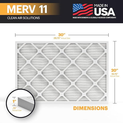 BNX TruFilter 20x30x1 Air Filter MERV 11 (4-Pack) - MADE IN USA - Allergen Defense Electrostatic Pleated Air Conditioner HVAC AC Furnace Filters for Allergies, Dust, Pet, Smoke, Allergy MPR 1200 FPR 7