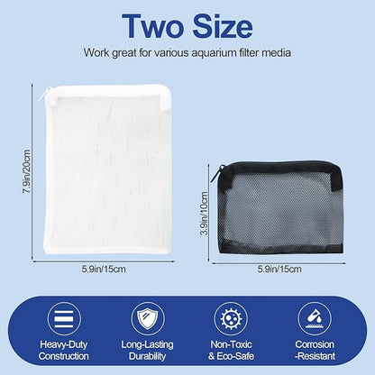 16 Pcs Aquarium Filter Media Bags with Plastic Zipper, Fish Tank Fine Mesh Bags for Activated Charcoal Aquarium, Reusable Aquarium Accessories for Carbon Bio Balls, Ceramic Rings(6in×8in and 4in×6in)