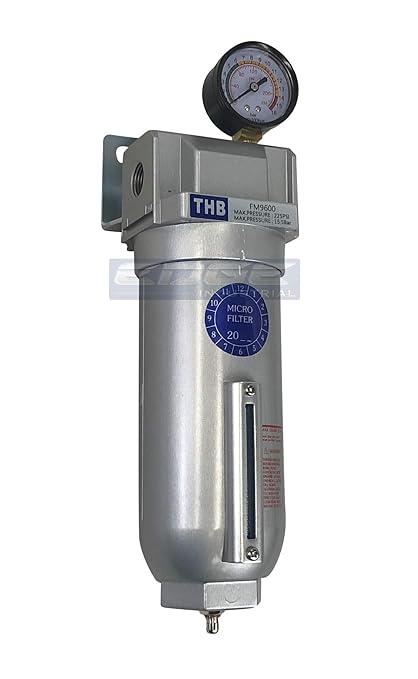 HEAVY DUTY INDUSTRIAL GRADE COALESCING FILTER WITH 0.01u MICRON ELEMENT, 11oz METAL BOWL, REMOVES 99.98% MOISTURE, VAPOR AND OIL FROM COMPRESSED AIR LINES, MANUAL DRAIN (1/2" NPT, 11oz BOWL)