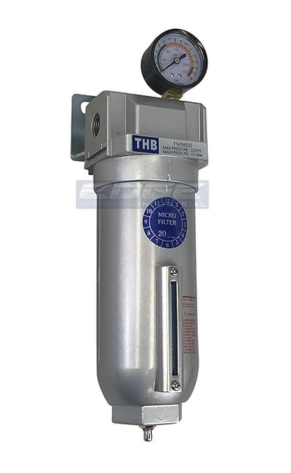 HEAVY DUTY INDUSTRIAL GRADE COALESCING FILTER WITH 0.01u MICRON ELEMENT, 11oz METAL BOWL, REMOVES 99.98% MOISTURE, VAPOR AND OIL FROM COMPRESSED AIR LINES, MANUAL DRAIN (1/2" NPT, 11oz BOWL)