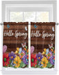 Spring Flowers Kitchen Curtains 54 Inches Length, Watercolor Farmhouse Colorful Wooden Grain Window Treatment Curtain Drapes, Decorative Window Curtains for Bedroom Cafe, 52"x54", 2 Panels