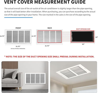 20x10 Return Air Grille(Duct Opening Size),Air Return Vent Cover,Flat Vent Cover,Rejillas De Aire Acondicionado para Casa,Return Air Grilles,Outer Dimensions:21.75"Wx11.75"H(20"Wx10"H, Duct Opening)
