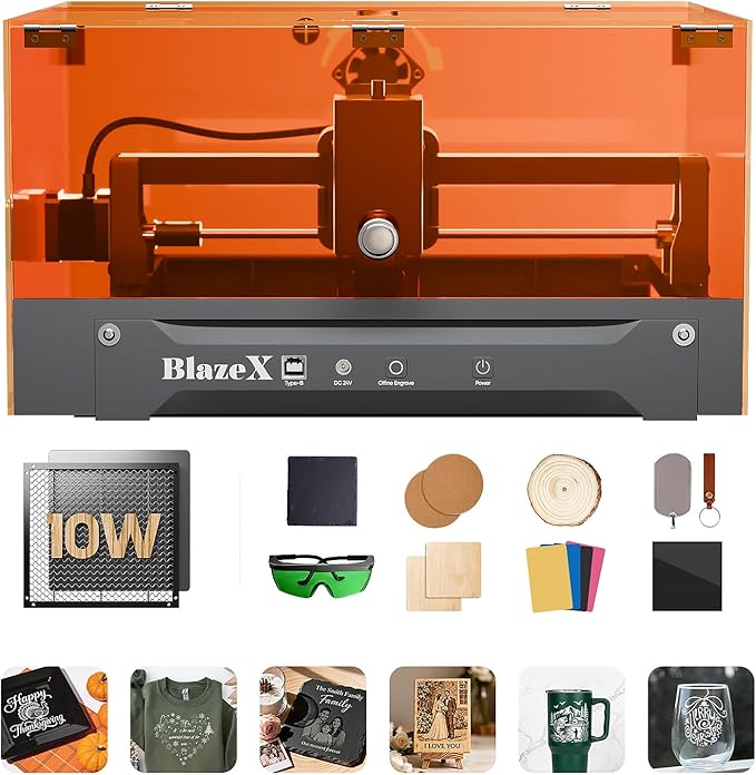 BlazeX M3 10W Laser Engraver Machine for Beginner, 0.01mm High Precision Laser Cutter and Engraver Machine for Wood Metal Glass Leather, with 360° Enclosure Honeycomb Engraving Materials, Class 1