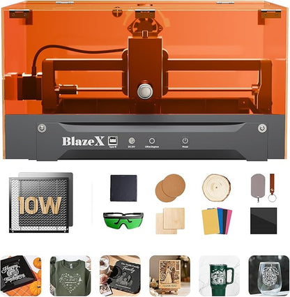 BlazeX M3 10W Laser Engraver Machine for Beginner, 0.01mm High Precision Laser Cutter and Engraver Machine for Wood Metal Glass Leather, with 360° Enclosure Honeycomb Engraving Materials, Class 1
