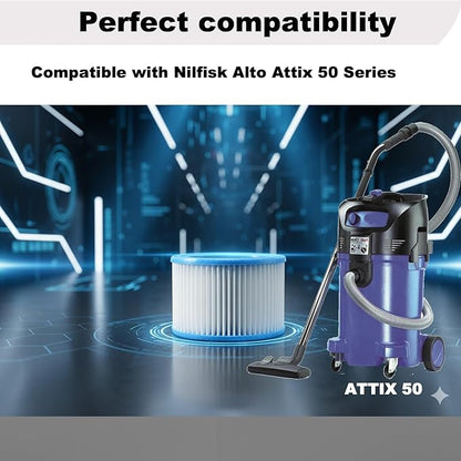2-Pack HEPA Replacement Cartridge Filter with Reinforced Metal Mesh Core, Compatible with Nilfisk ALTO Attix 30 and 50 Wet Dry Vacuums