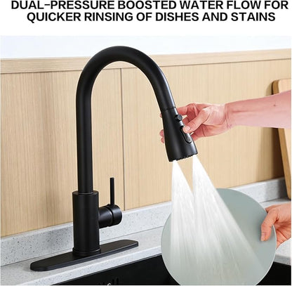 Kitchen Sink Faucet with Pull - Down Sprayer, 2 - Handle 3 - in - 1 Kitchen Sink Filter Faucet, Cold and Hot Mixer Drinking Water Faucet (Classic, Black-2)