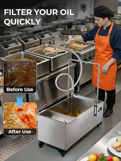 Mobile Fryer Oil Filter Machine, 55L/14.5GAL Fryer Filter Machine, Stainless Steel Commercial Fryer Oil Filter Cart with 8.45GAL/Min 1720RPM, Deep Fryer Oil Filtration for Restaurant Snack Bar 550W
