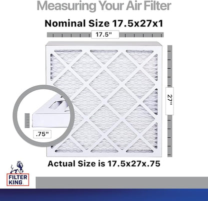 Filter King 17.5x27x1 Air Filter | 4-PACK | Carbon MERV 8 HVAC Pleated A/C Furnace Filters | MADE IN USA | Actual Size: 17.5 x 27 x .75"