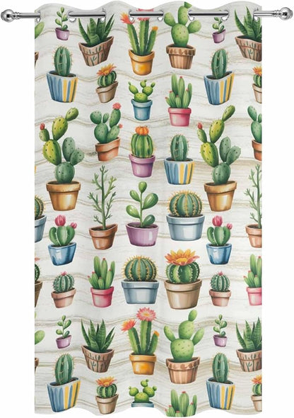 Summer Cactus Outdoor Curtains for Patio Cactus Tropical Plant Wooden Waterproof Outside Curtains with Grommet Top Weatherproof Curtain for Cabana Pergola Gazebo, 1 Panel, 54" W x 108" L
