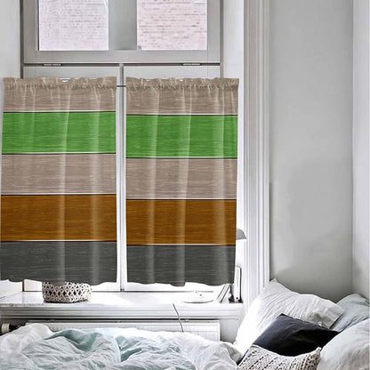 Farm Gray Green Brown Wood Grain Window Valance Curtains, Rustic Wooden Plank Light Filtering Kitchen Valance with 3-inch Rod Pocket for Living Room Bathroom Bedroom,2 Panel,27.5x45In