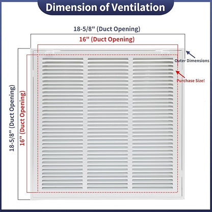 16"W x 16"H [Duct Opening Size] Steel Return Air Filter Grille - Removable Face/Door for 1 inch Filters -HVAC Vent Cover Grill - White [Outer Dimensions: 18 5/8"W X 18 5/8"H]