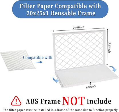 5 Pack 20x25x1 MERV 11 Air Filter Refills, Replaceable Filter Media only for 20x25x1 Reusable Frame (Frame Not Included)