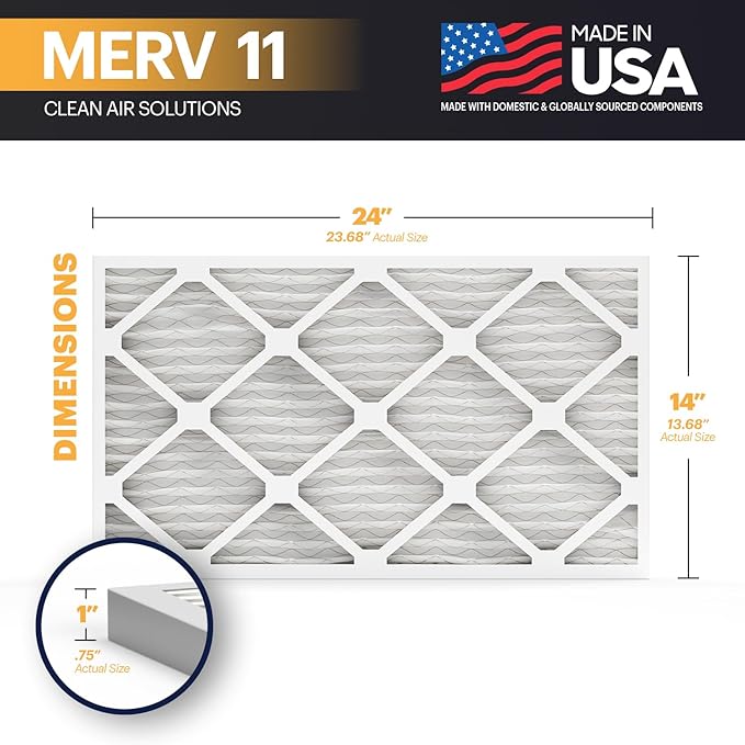 BNX TruFilter 14x24x1 Air Filter MERV 11 (4-Pack) - MADE IN USA - Allergen Defense Electrostatic Pleated Air Conditioner HVAC AC Furnace Filters for Allergies, Dust, Pet, Smoke, Allergy MPR 1200 FPR 7