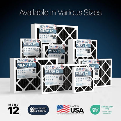 BNX TruFilter 18x24x1 MERV 12 Odor Defense (4-Pack) AC Furnace Air Filter with Activated Carbon - MADE IN USA - Pleated Air Conditioner HVAC AC Furnace Filters - Removes Odor, Mold, Bacteria, Smoke