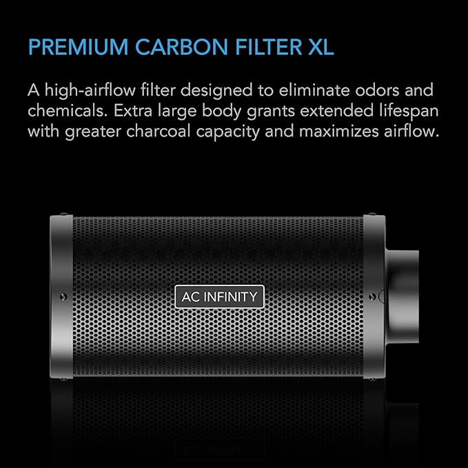 AC Infinity Air Carbon Filter XL 8", with Premium Australian Virgin Charcoal, Pre-Filter and Rope Hangers, Odor Scrubber fit for Inline Duct Fan, Odor Control, Hydroponics