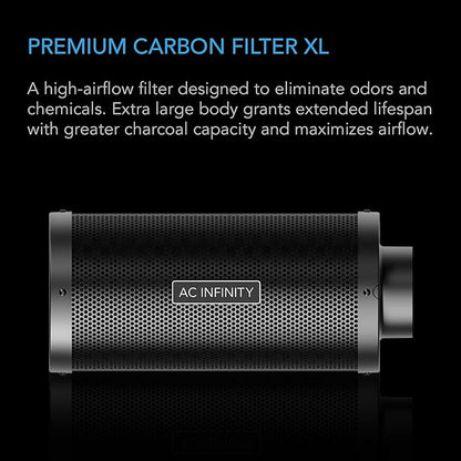 AC Infinity Air Carbon Filter XL 4", with Premium Australian Virgin Charcoal, Pre-Filter and Rope Hangers, Odor Scrubber fit for Inline Duct Fan, Odor Control, Hydroponics