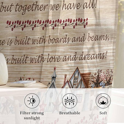 Farmhouse Sheer Curtains 54 Inch Length Brown Country Star Berry Vintage Wood Grain Chiffon Curtain for Bedroom Living Room Light Filtering Window Treatments Voile Curtains Drapes for Kitchen