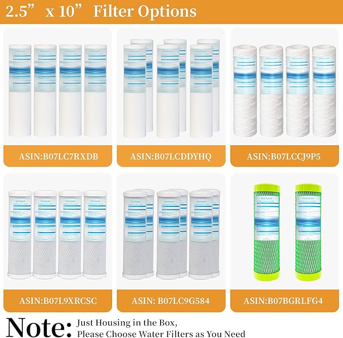 Geekpure 10-Inch Whole House Slim Water Filter Housing for 2.5" x 10" Filter - 3/4" NPT Brass Port - with Air Relief Valve-Blue (1)