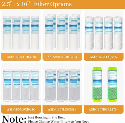 Geekpure 10-Inch Whole House Slim Water Filter Housing for 2.5" x 10" Filter - 3/4" NPT Brass Port - with Air Relief Valve-Blue (1)