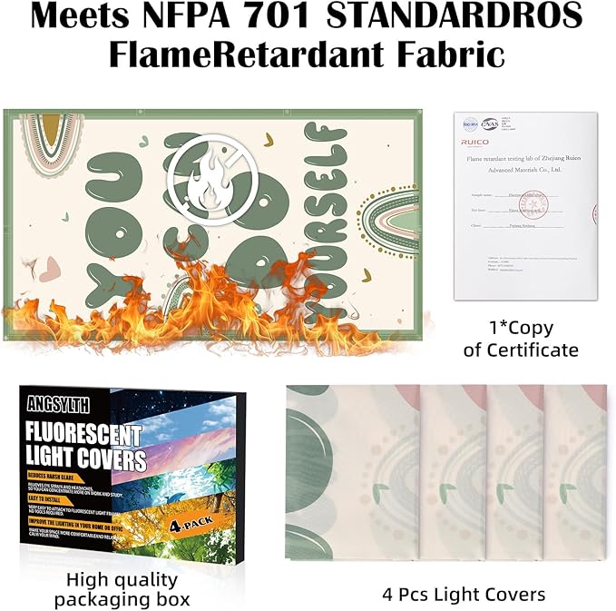 4 Pcs Fluorescent Light Covers - Classroom, Office 4 x 2 Feet Flame Retardant Magnetic Covers for Ceiling Lights Filters (Bohemia-1234)