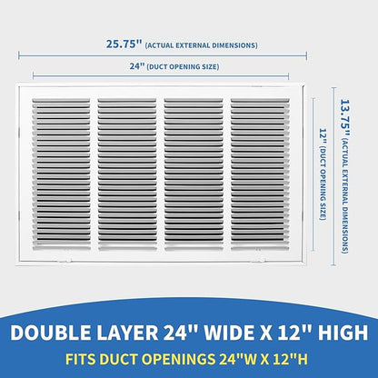 24x12 Return Air Grille [Duct Opening Size],Return Air Vent Cover for Wall Or Ceiling,Steel Return Air Filter Grilles Removable Face/Door for 1 Inch Filters (24"W x 12"H [Duct Opening])