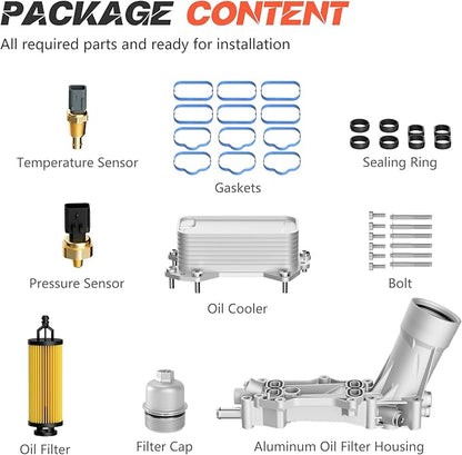 926-876 All Aluminum Engine Oil Filter Housing with Oil Cooler Sensors and Gaskets Fit for 2011-2016 Dodge Journey Charger Challenger Caravan Durango Avenger, Wrangler Grand Cherokee
