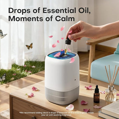 Air Purifiers for Home with H13 Quiet HEPA Filter Up to 1076 Ft² for Pet Hair, Odors, Pollen, Smoke, Compact Air Cleaner with 3 Speeds, Timer, Aroma Quiet 360°Intake Filter, White