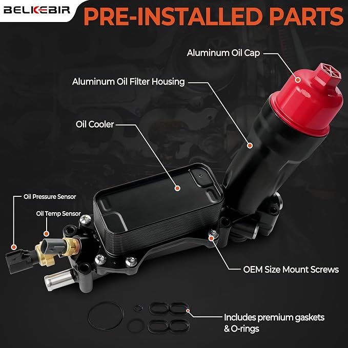 926-959 926-876 3.6L Upgraded Aluminum Engine Oil Cooler Filter Housing for 2017-2018 Ram Jeep Wrangler Cherokee Dodge Journey Charger Challenger Caravan Durango Avenger Chrysler 200 300