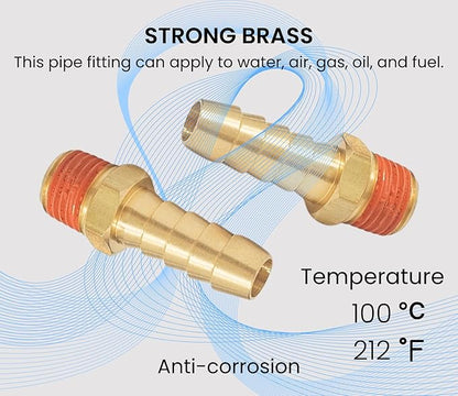 2 Pack Brass Air Hose Barb Fittings Adapter Set, 3/8 Inch Barb to 1/4 Inch NPT Male Pipe, Air Hose Repair Kit Connectors with Sealant