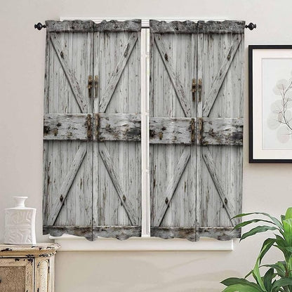 Vintage Gate Bedroom Curtains 63 Inches length, Farmhouse Wooden Grain Shabby Chic Door Window Treatment Curtain Drapes, Rod Pocket Curtain Panels for Living Room Kitchen, 42"x63", 2 Panels