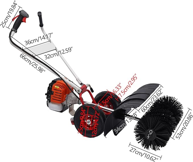 TFCFL 52CC 2 Stroke Gas Power Broom, 2.3HP Walk Behind Sweeper Outdoor Handheld Sweeper Snow Sweeping Broom, Artificial Brush Lawn Sweeper for Concrete Driveway Sidewalks and Lawn Garden