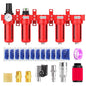 TAILONZ PNEUMATIC 0-150PSI 3/8 Inch NPT Red Industrial Grade 5 Stage Air Drying System, Particulate Filter, Coalescing Filter, Three Desiccant Dryer and Air Regulator (Manual Drainage)