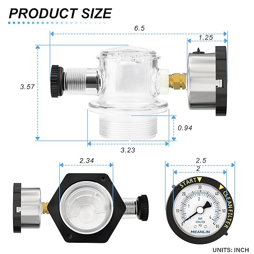 MEANLIN MEASURE 273564Z Manual Air Relief Valve Replacement for Pentair for Triton II, Triton C, TR100C and TR140C Pool Spa Sand Filters with 60Psi Steel Start and Clean Filter Pressure Gauge