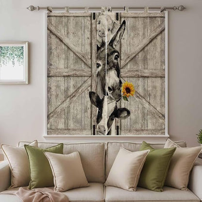 Funny Farm Animals Bathroom Curtains 63 Inch Length, Window Curtains Tab Top, Vintage Barn Brown Sunflowers Light Filtering Window Treatments Drapes 52"x63" 2 Panel