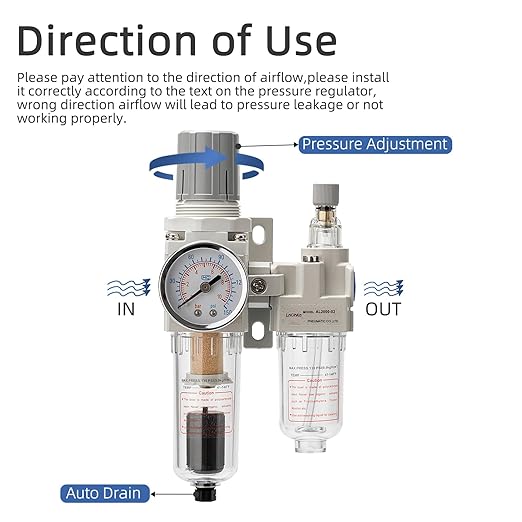 Air Pressure Regulator with Pressure Gauge(0-150PSI),Water Separator for Air Compressor Auto Drain 1/4 NPT Threaded Interface