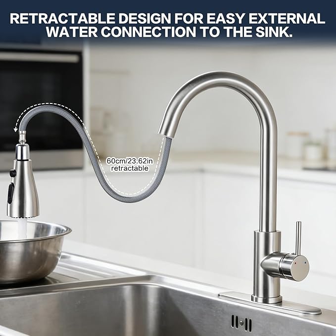 Kitchen Sink Faucet with Pull - Down Sprayer, 2 - Handle 3 - in - 1 Kitchen Sink Filter Faucet, Cold and Hot Mixer Drinking Water Faucet (Classic, Brushed Nickel-3)