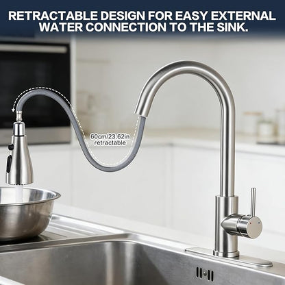 Kitchen Sink Faucet with Pull - Down Sprayer, 2 - Handle 3 - in - 1 Kitchen Sink Filter Faucet, Cold and Hot Mixer Drinking Water Faucet (Classic, Brushed Nickel-3)