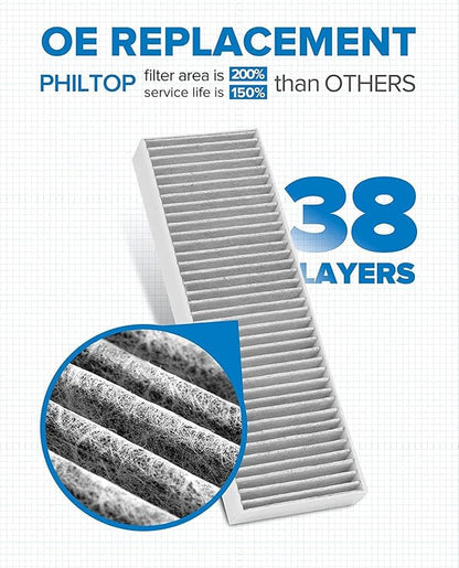 PHILTOP Cabin Air Filter w/Activated Carbon, Compatible with CF8603A Honda Accord 1998-2002, Acura TL 1999-2003, Acura CL 2001-2003, Premium Activated Carbon Filter Up Dust Pollen Odor, Pack of 2